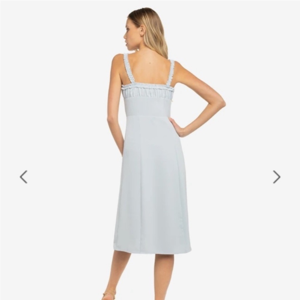 Light Blue Button-Front Midi Dress with Front Slits - Picture 3 of 4